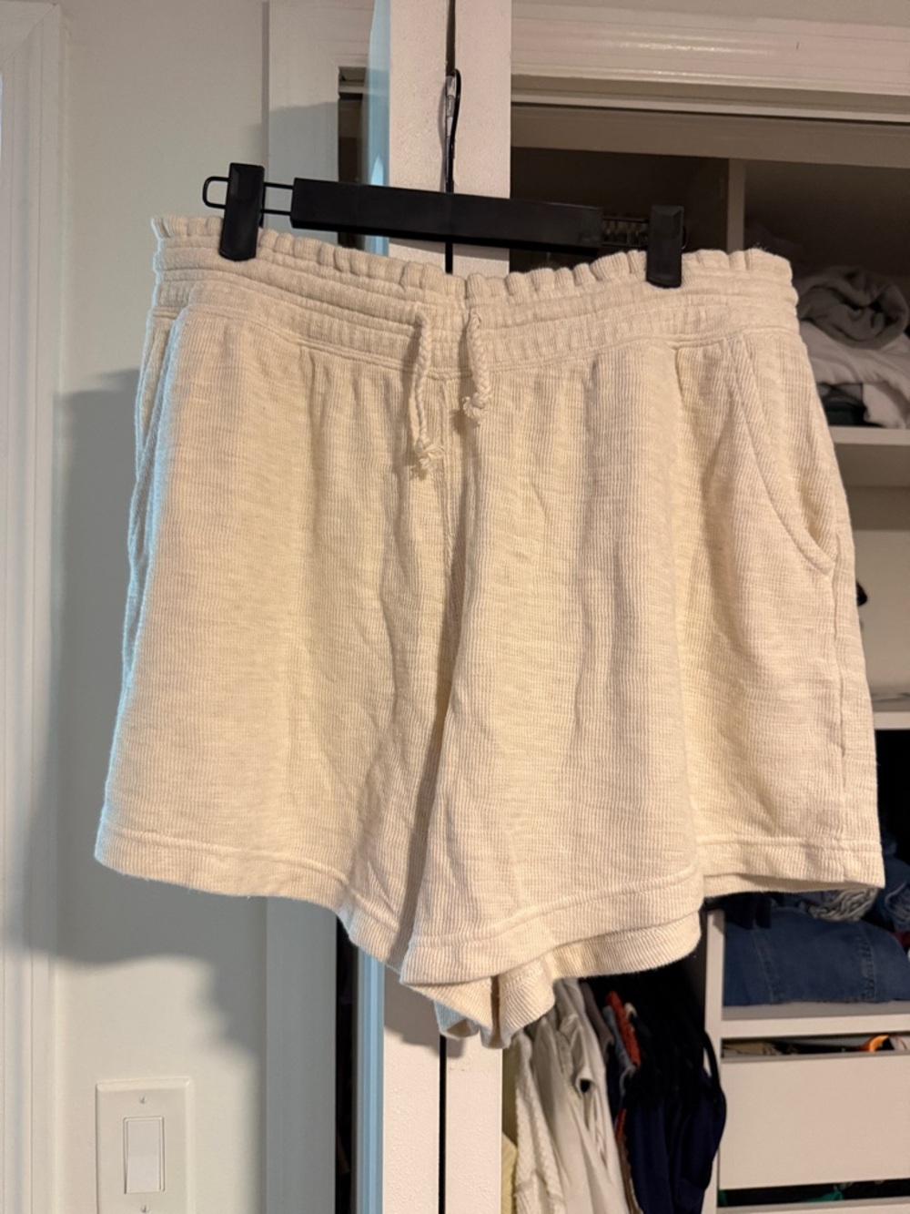 aerie Cream Terry Drawstring Lounge Shorts